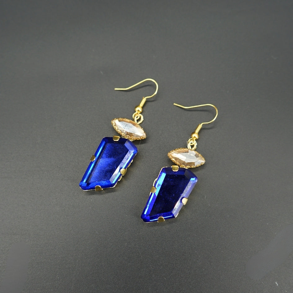 Boucles d’oreilles cristal bleu et doré pour soirée