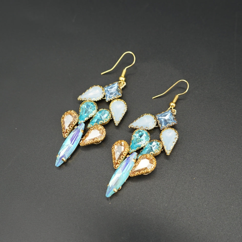 Boucles d’oreilles luxe en strass Bleu – Accessoire chic et glamour