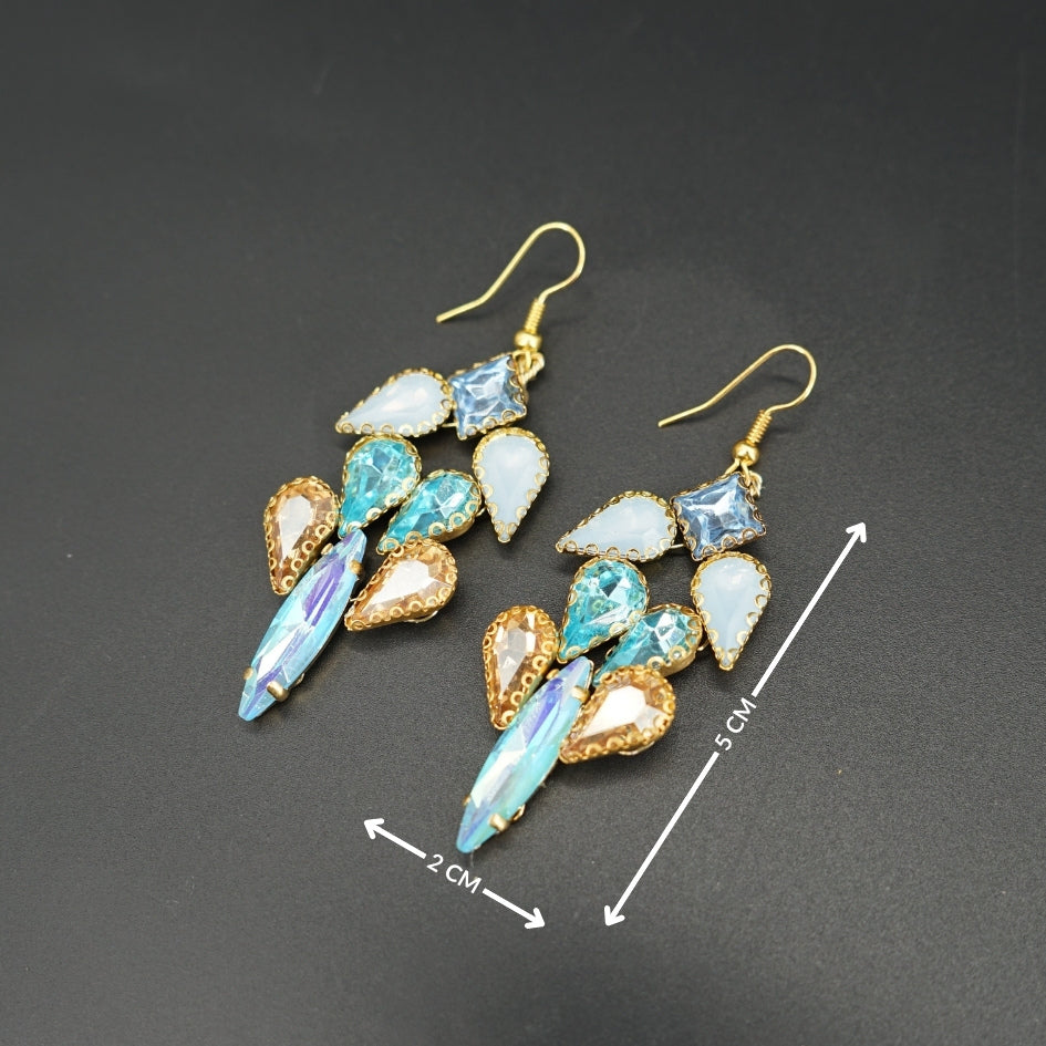 Boucles d’oreilles luxe en strass Bleu – Accessoire chic et glamour