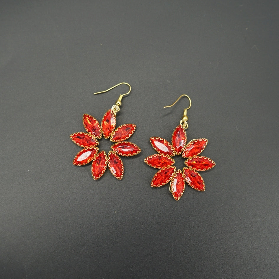 Boucles d’oreilles pendantes fleurs rouges