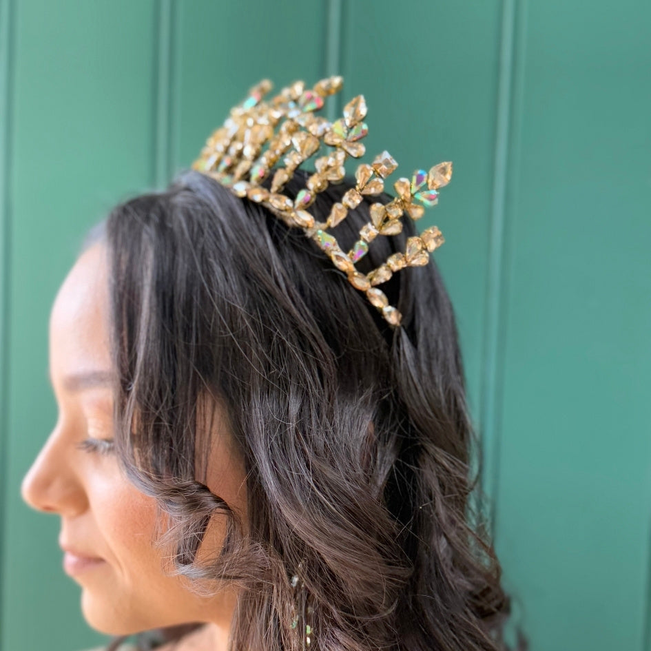 Diadème doré en cristaux scintillants, bijou de tête pour mariage royal