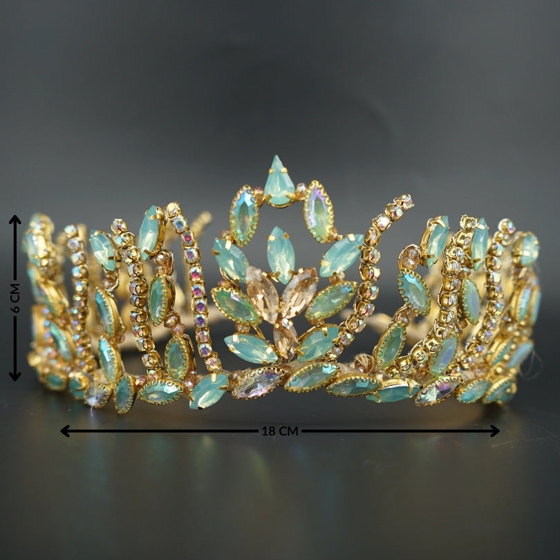 Couronne baroque en cristal bleu et doré – Accessoire de cérémonie