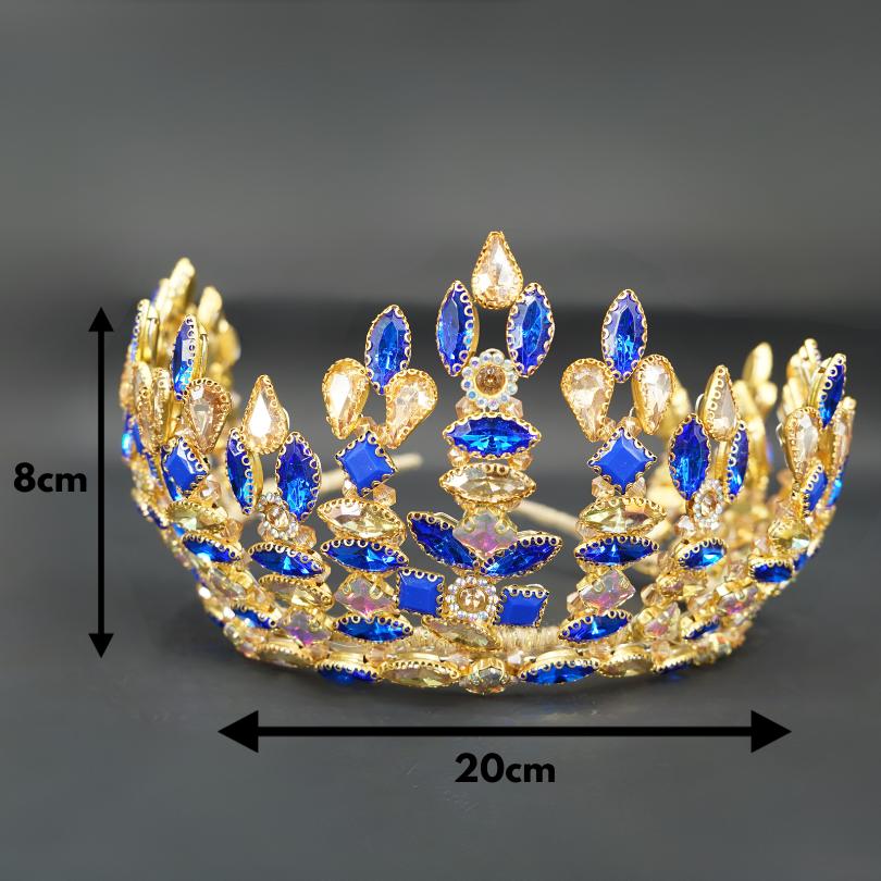 Couronne couleur bleu et dorée ,Tiare bleu, couronne bleue, couronne annulaire bleue, couronne de princesse, couronne de bal, couronne de péagère, couronne, couronne de mariée, couronne de fête