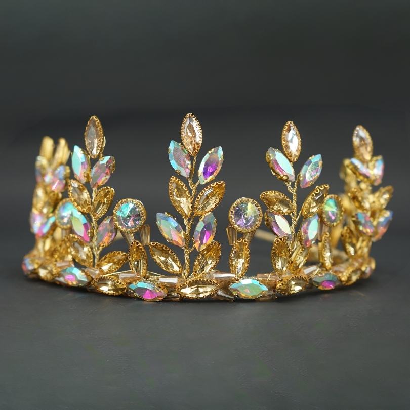 Diadème de mariée floral, feuille d’or vigne de cheveux de mariée, casque de mariée en or, couronne de mariée en perles, diadème de mariage floral, couronne de mariage florale