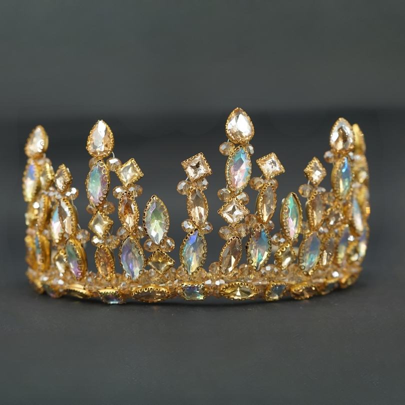 Couronne de mariée en or vintage, diadème de mariée en perles de mariage et couronne, diadème de mariée feuille d'or vintage, couronne en or faite main