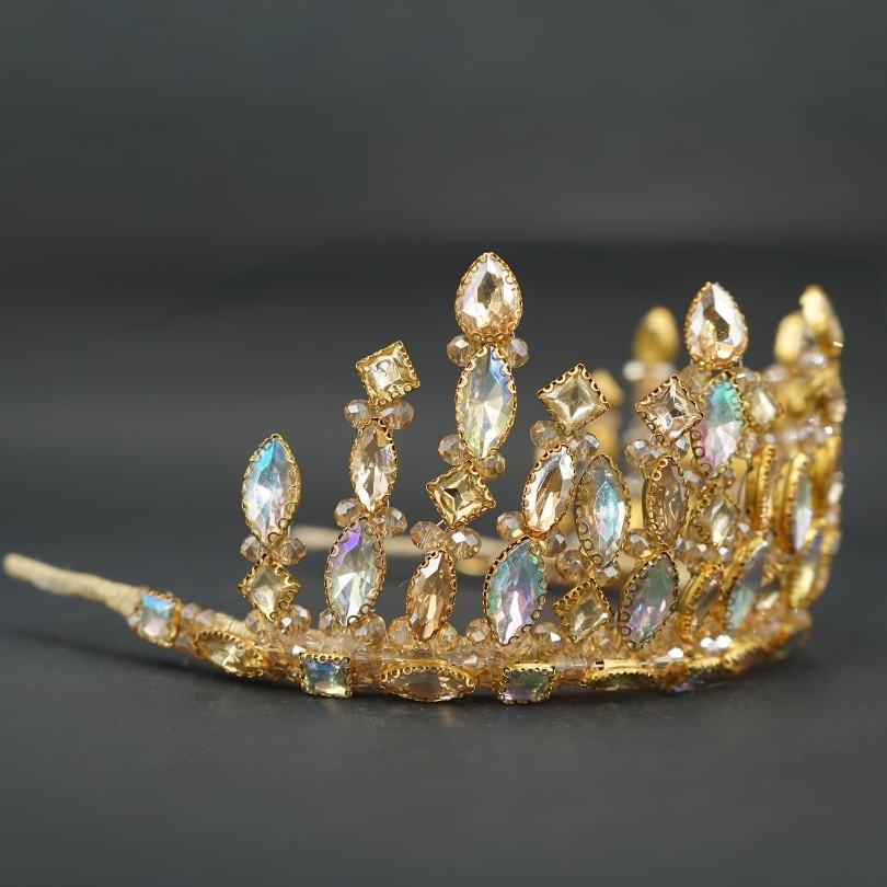 Couronne de mariée en or vintage, diadème de mariée en perles de mariage et couronne, diadème de mariée feuille d'or vintage, couronne en or faite main