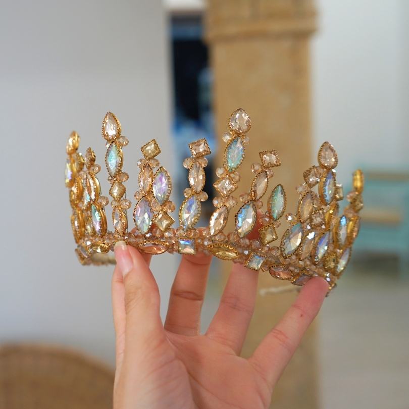 Couronne de mariée en or vintage, diadème de mariée en perles de mariage et couronne, diadème de mariée feuille d'or vintage, couronne en or faite main