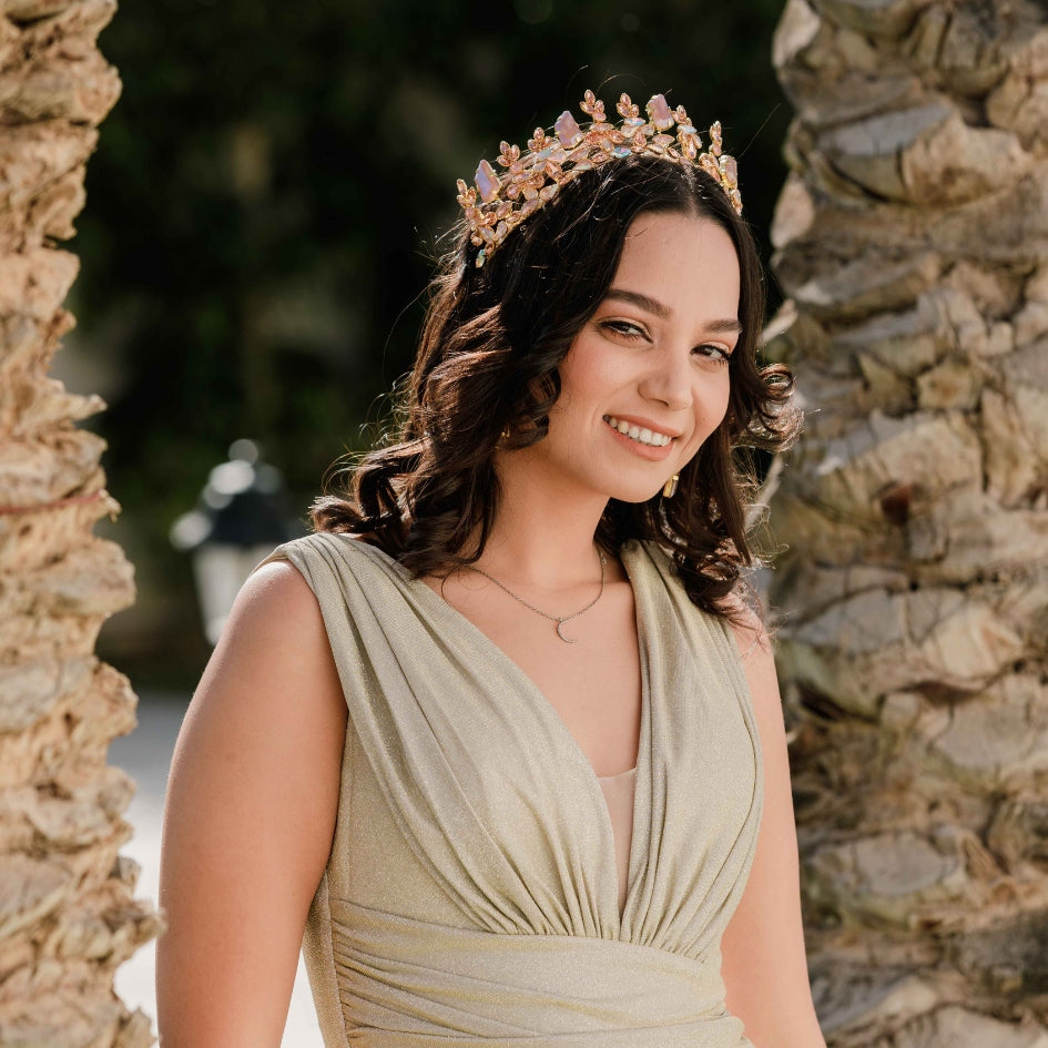 Couronne dorée et rose avec cristaux scintillants