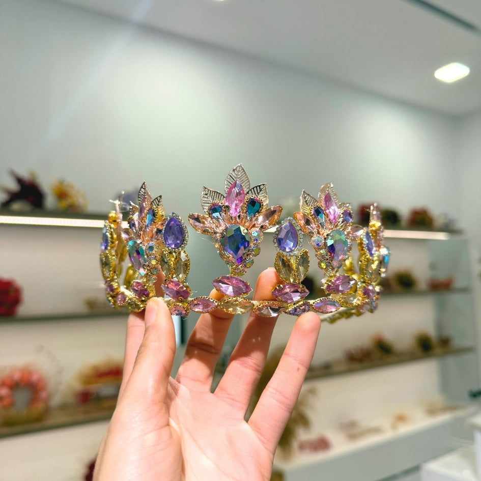 Couronne élégante en strass rose et or – Mariage & cérémonie