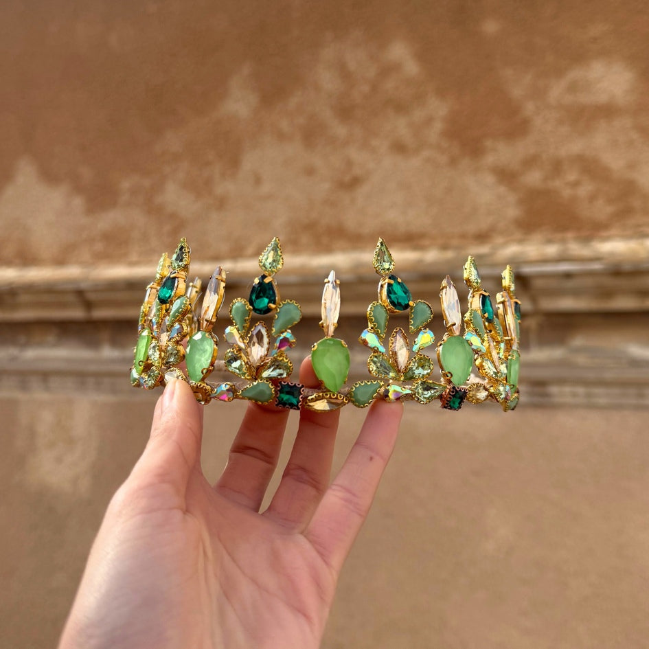 Couronne élégante en strass verts et or – Mariage & cérémonie