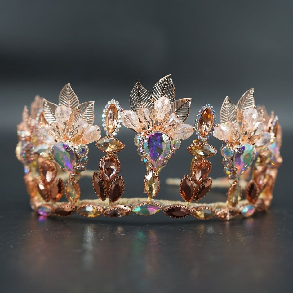 Couronne glamour rose et dorée avec cristaux