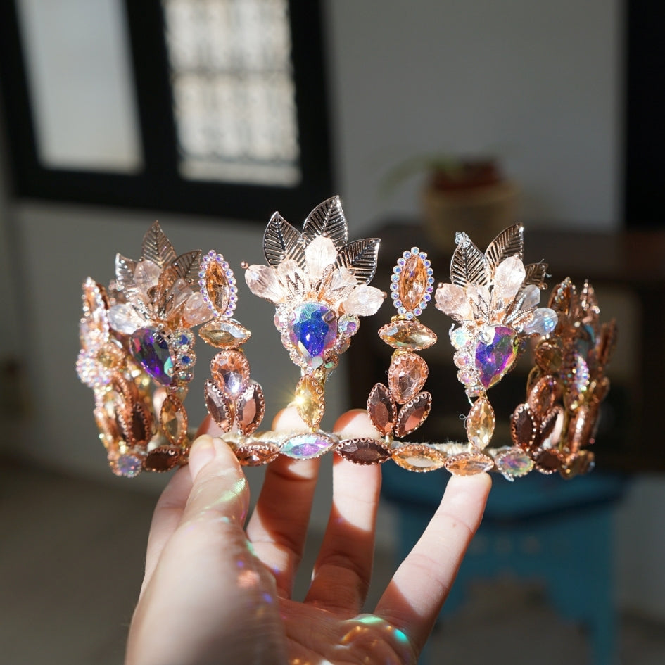 Couronne glamour rose et dorée avec cristaux