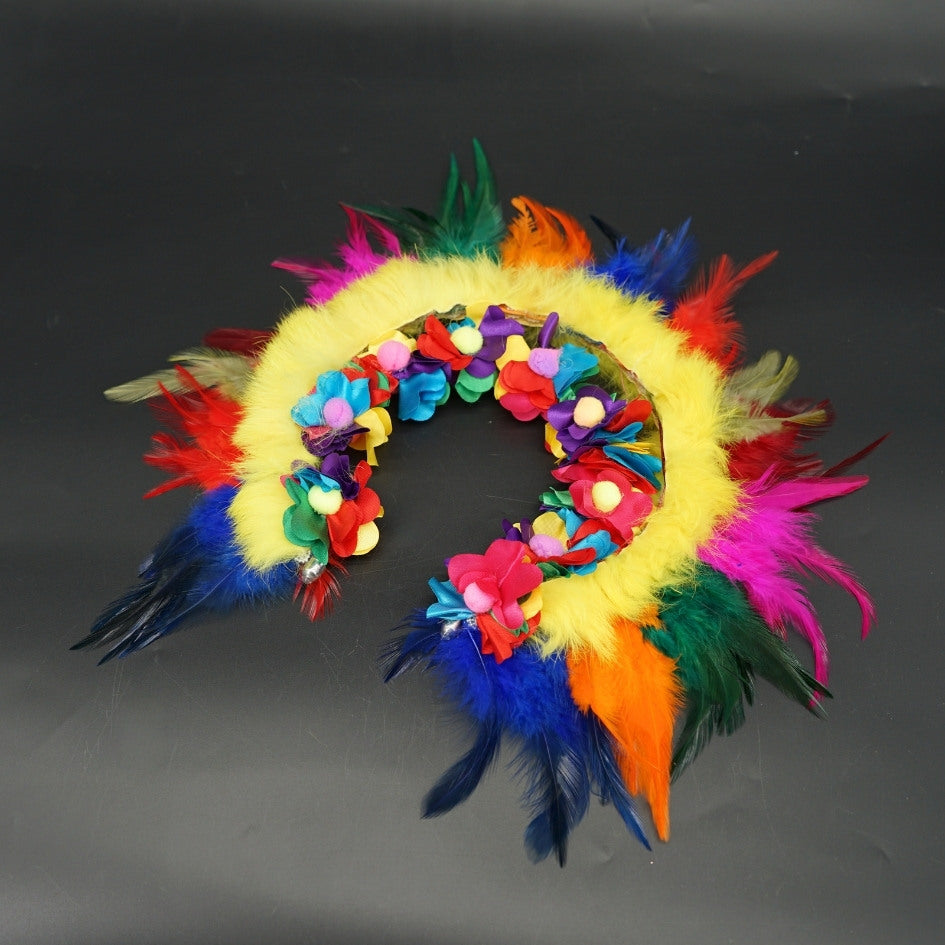 Couronne multicolore avec plumes et fleurs pour festivals et événements