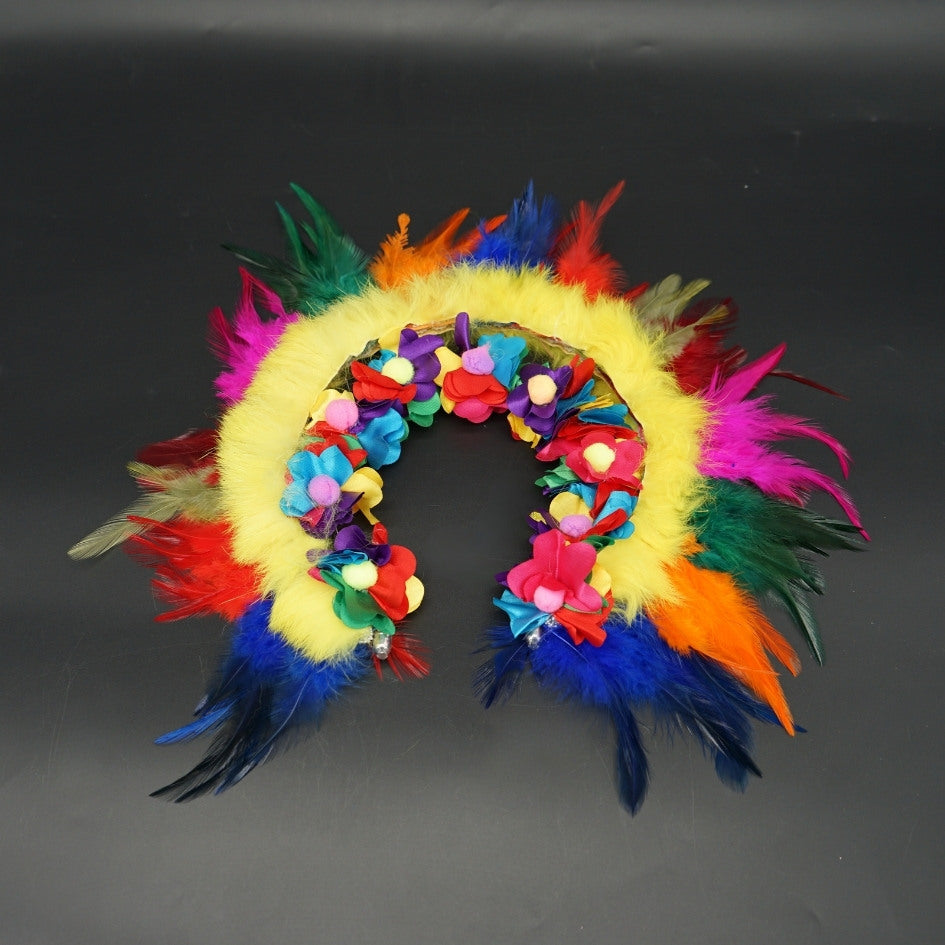 Couronne multicolore avec plumes et fleurs pour festivals et événements