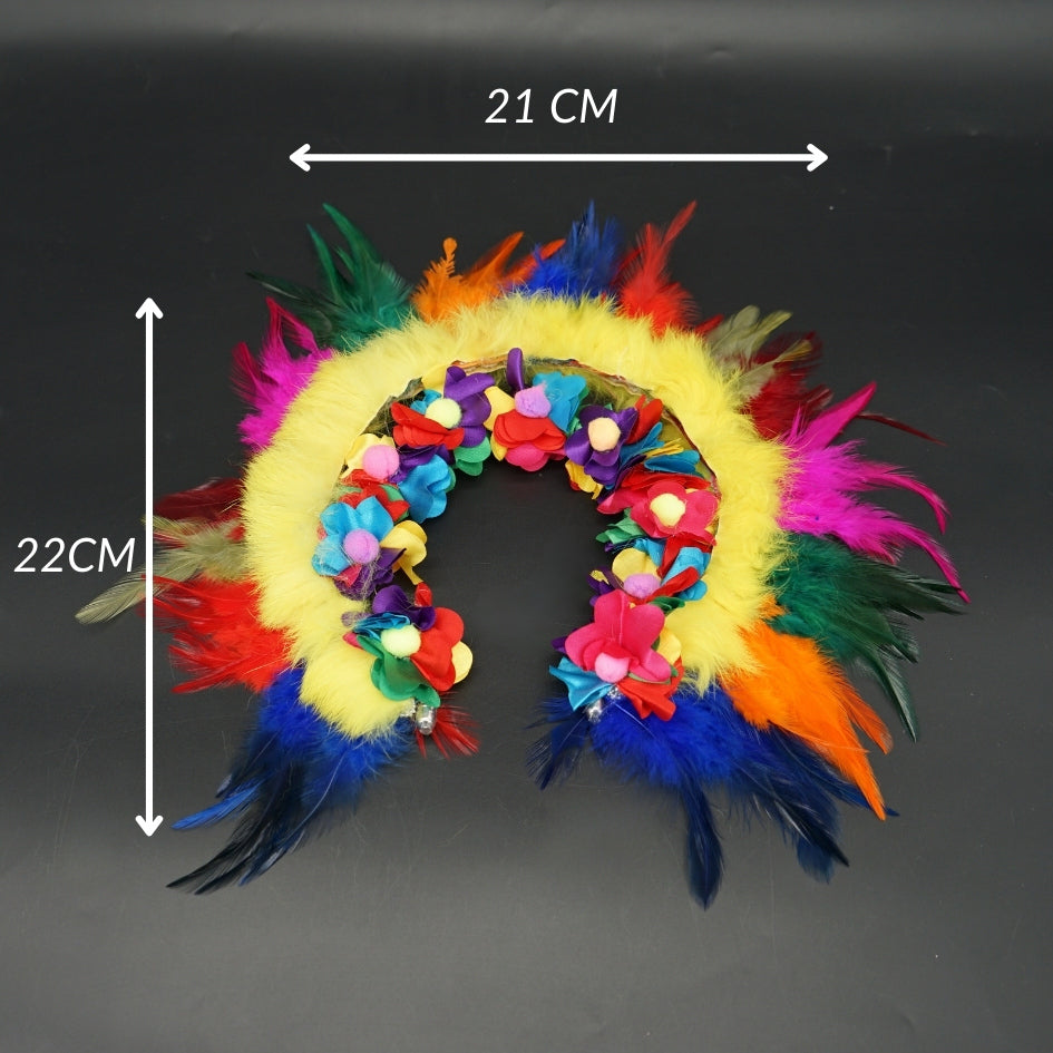 Couronne multicolore avec plumes et fleurs pour festivals et événements