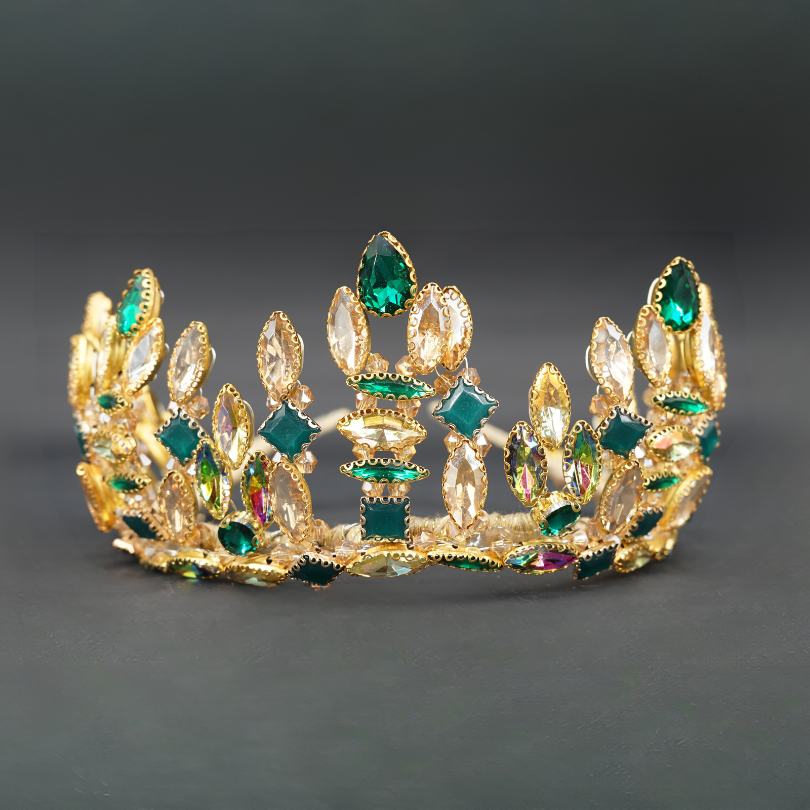 Couronne victorienne, diadème en or vert émeraude, couronne de royauté, couronne de cosplay anna, couronne d'émeraude de concours de mariée, couronne de diadème vert