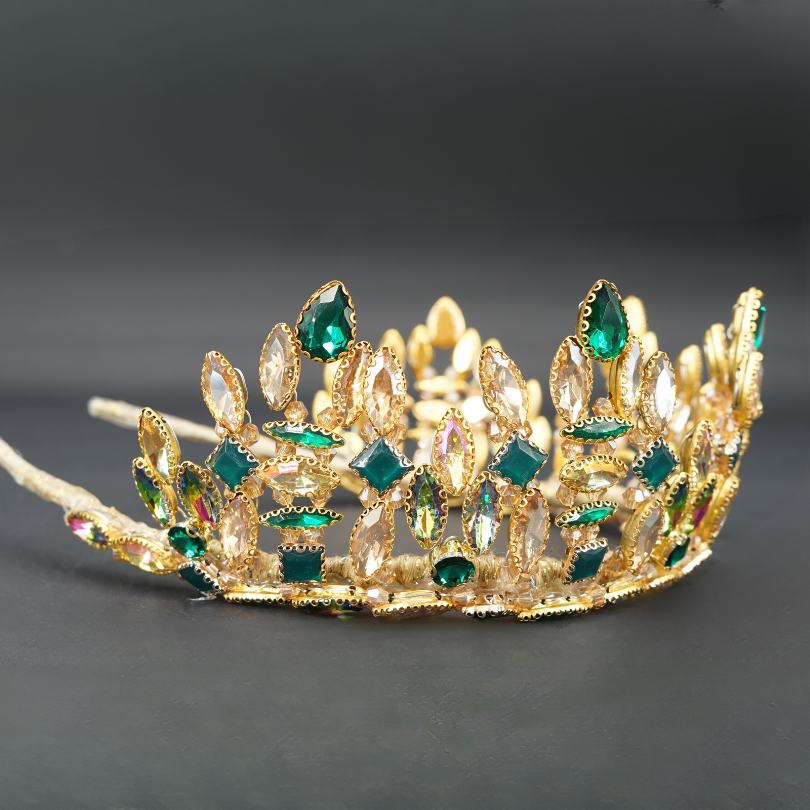 Couronne victorienne, diadème en or vert émeraude, couronne de royauté, couronne de cosplay anna, couronne d'émeraude de concours de mariée, couronne de diadème vert