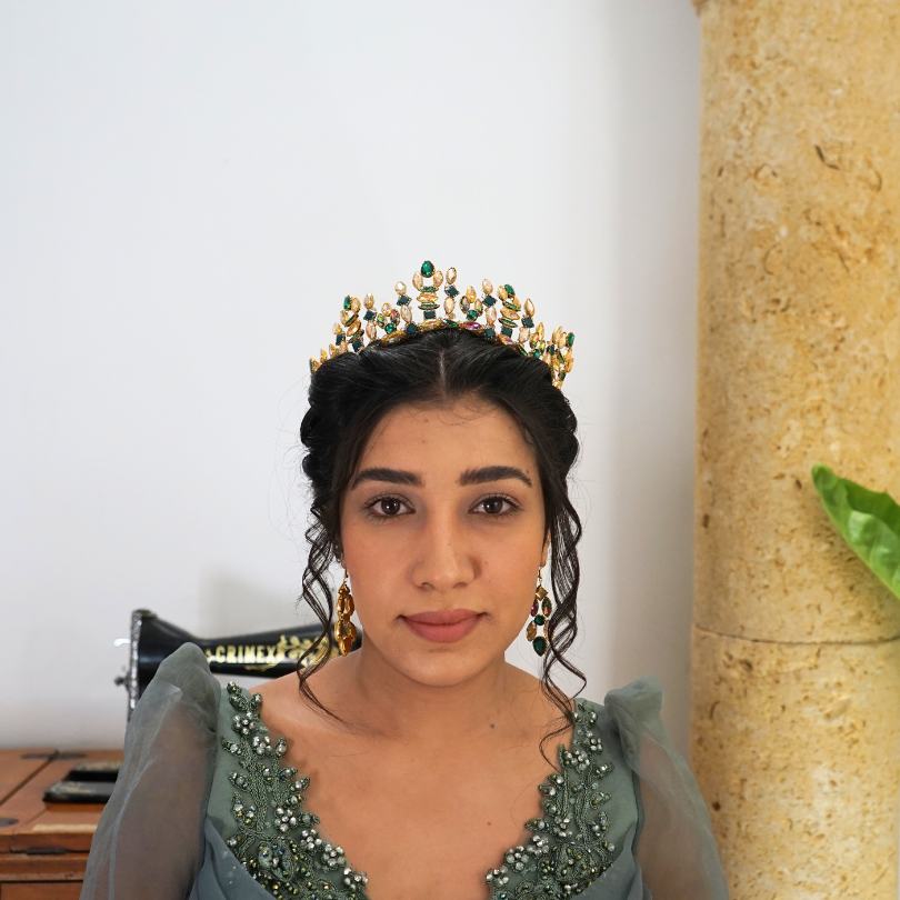 Couronne victorienne, diadème en or vert émeraude, couronne de royauté, couronne de cosplay anna, couronne d'émeraude de concours de mariée, couronne de diadème vert