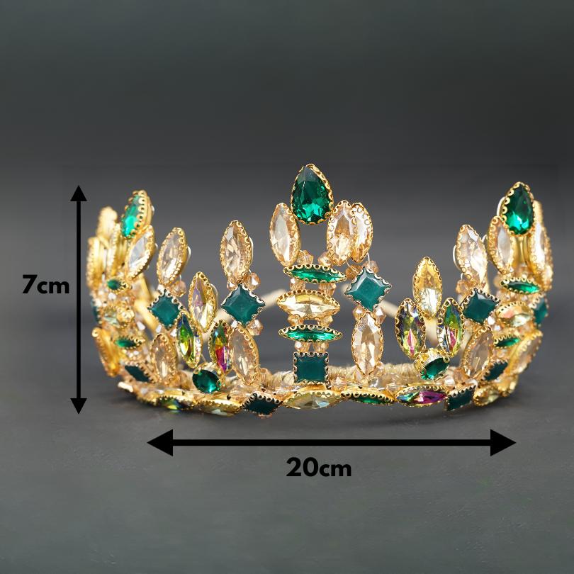 Couronne victorienne, diadème en or vert émeraude, couronne de royauté, couronne de cosplay anna, couronne d'émeraude de concours de mariée, couronne de diadème vert