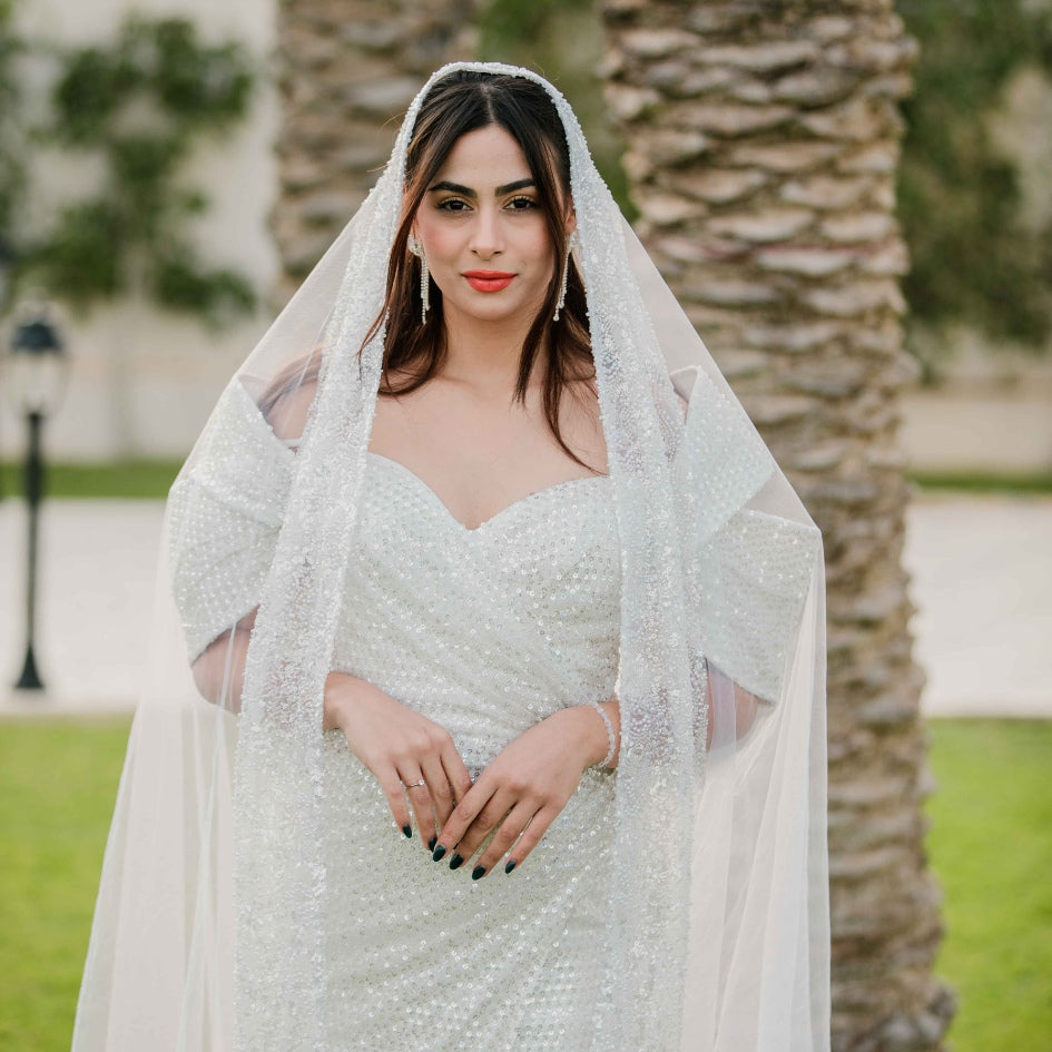 Voile de Mariage en Tulle avec Perles et Broderie Élégante