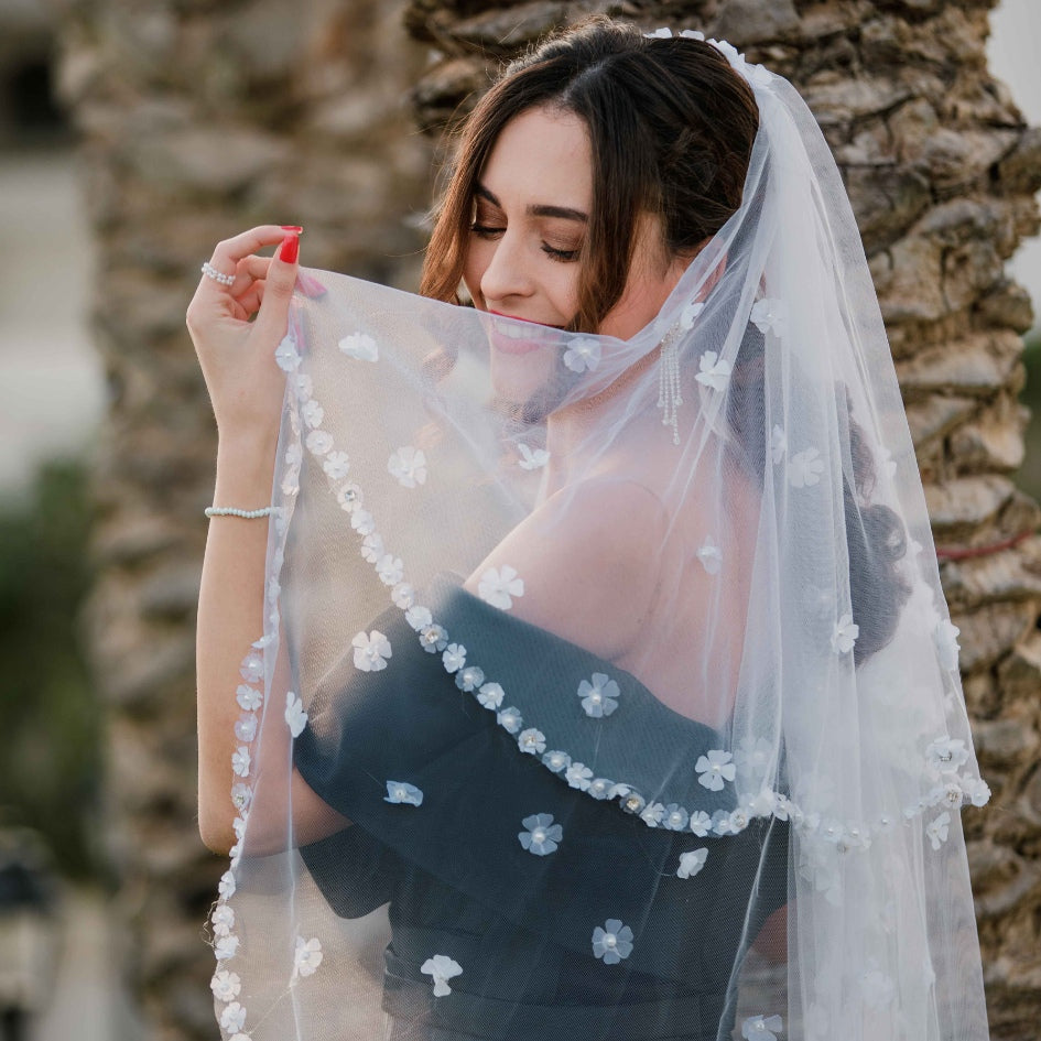 Voile de Mariée Haute Couture avec Broderie et Perles