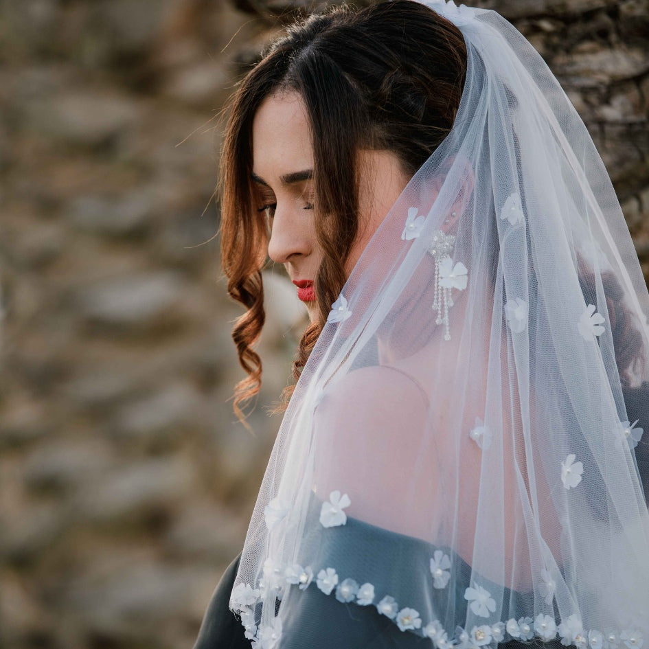 Voile de Mariée Haute Couture avec Broderie et Perles