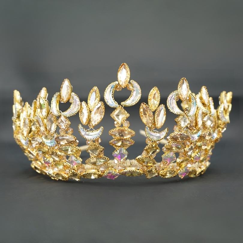 Couronne de mariage dorée, Couronne de diadème en cristal baroque, diadème de mariage couronne nuptiale, diadème de fille de fleur, diadème prisme, diadème pour femmes, diadème dorée, couronne de reine